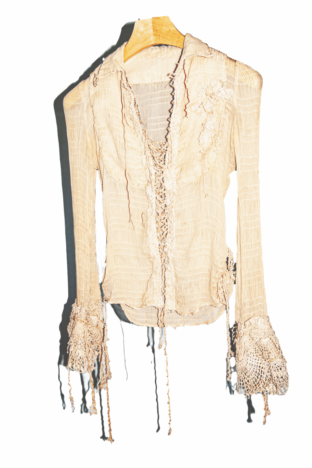 Sheer Silk laced up crochet shirt
