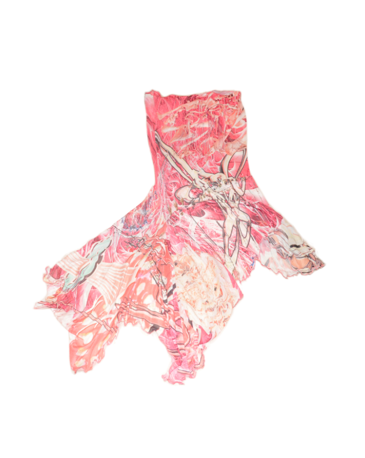 Bone$ Printed Mesh ruffle dress